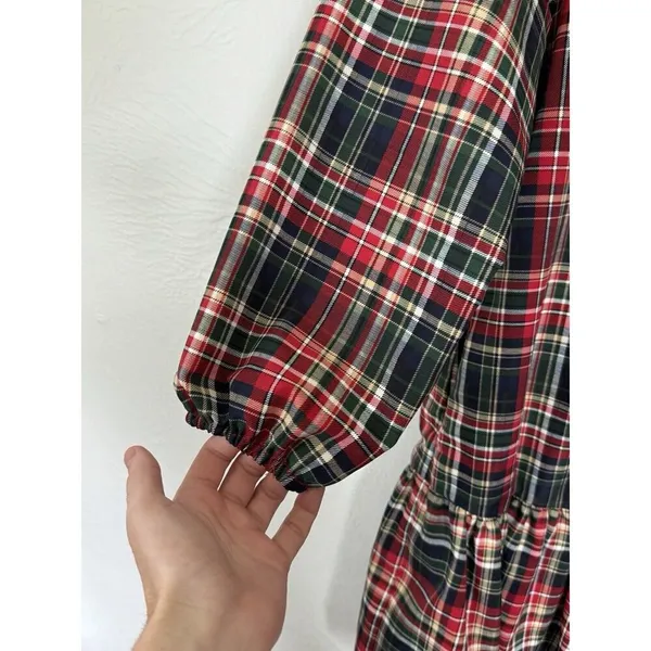 LDT Rachel Plaid Round Neck 3/4 Puff Sleeve Ruffled‎ Poof Swing Dress Size 2/S - Image 4