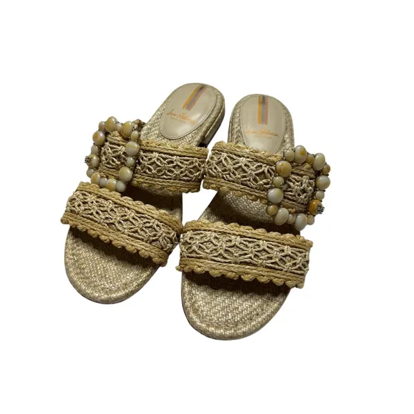 Sam Edelman Elisa Natural Raffia Slide Sandals Size 6.5 Beaded - Image 3