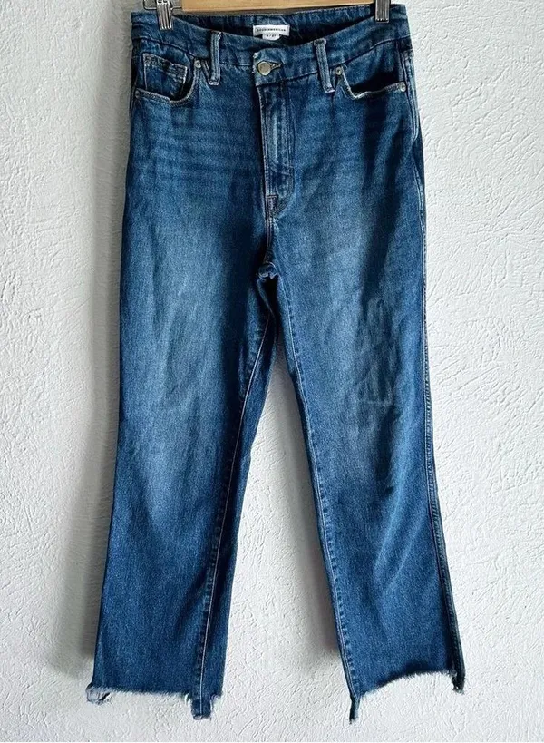 Good American Good Curve Crossover Straight Chewed Raw Hem Jeans Sz 27 - Image 3