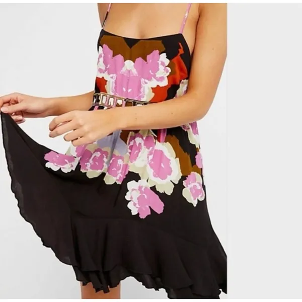 Free People Mini Dress Womens‎ Small Black Pink Floral Mirror Boho Festival - Image 5