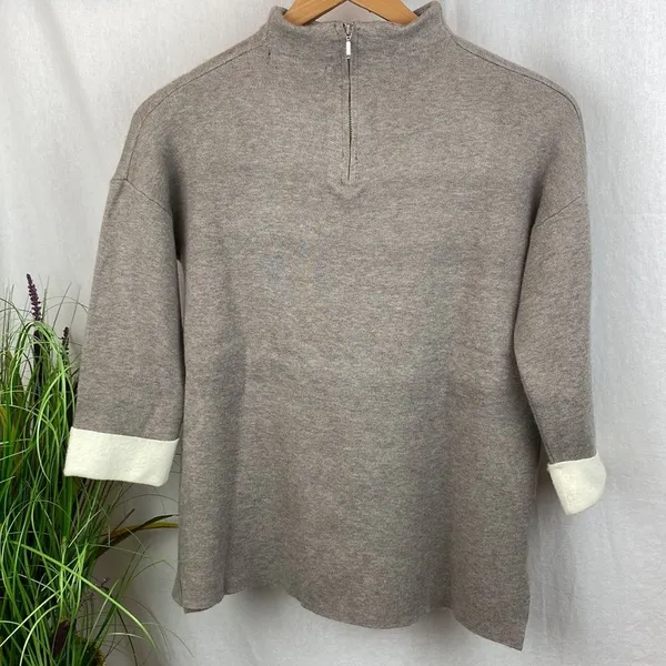Tahari Gray Knit Mock Turtleneck Half Length Sleeve Knit Sweater S - Image 3