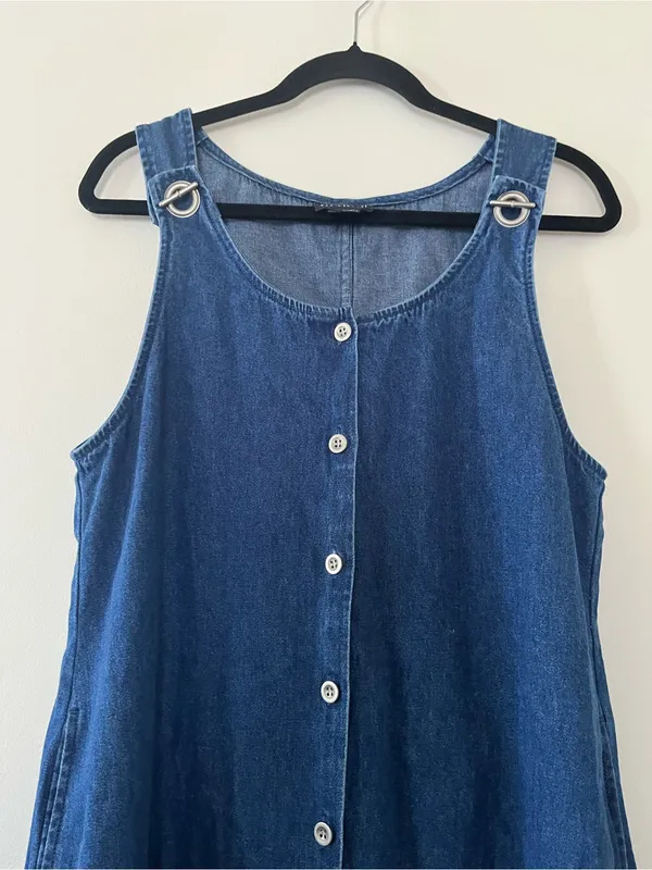 Vintage Denim Button Front Midi Dress Small 100% Cotton Cottagecore Western Farm - Image 2