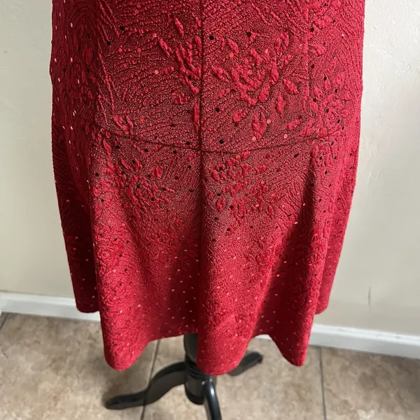 Connected Apparel Red Floral Sparkle Fit & Flare Mini Dress Size 6 Petite Y2K - Image 9