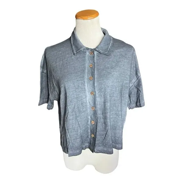 NWT Womens Free People Weekend Rush Button Down Soft Knit Cropped Top Shirt Sz M - Image 3