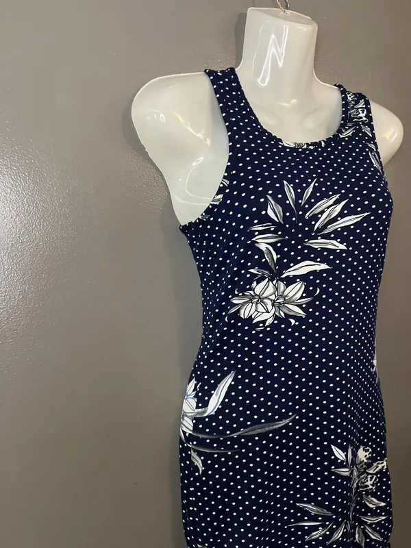 Love Dress Womens Medium Blue Polka Dot Floral Ruched Bodycon Tank Mini - Image 5