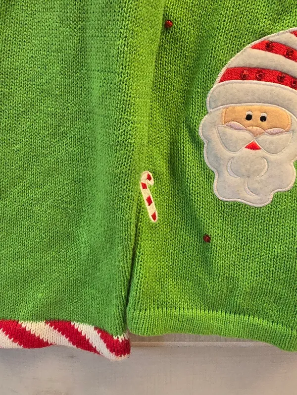 {L} Vintage Christmas Santa Claus Knit Sweater Cardigan Embroidered Embellished - Image 4
