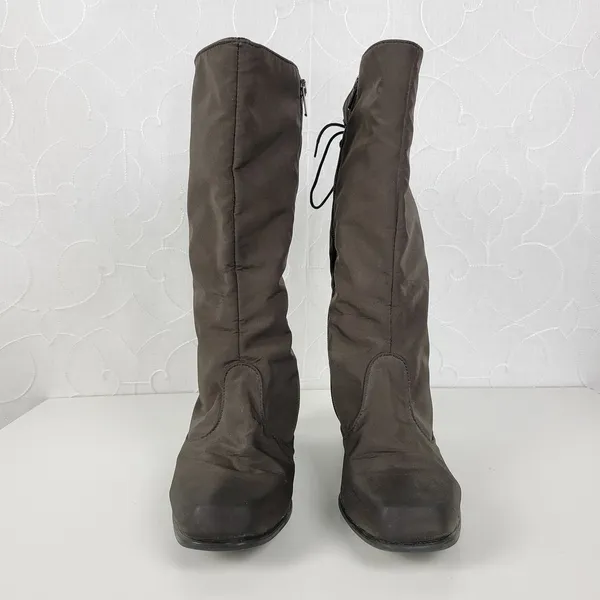 Vintage Toe Warmers Canada T03639 Winter Boots Sz 9 Brown Nylon Side Zip Lace Up - Image 4
