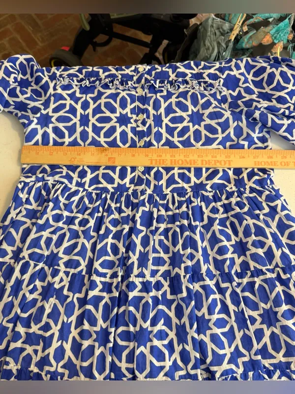 Tuckernuck Anthropologie‎ Ro's Garden Vibeka Ruffle Mini Dress Blue Print Small - Image 4