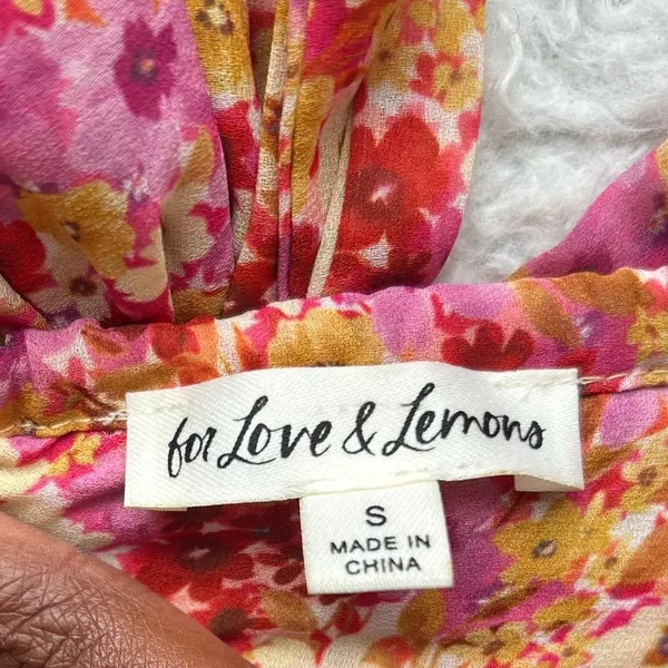 For Love and Lemons Pink Floral Midi Dress Size Small - Image 11