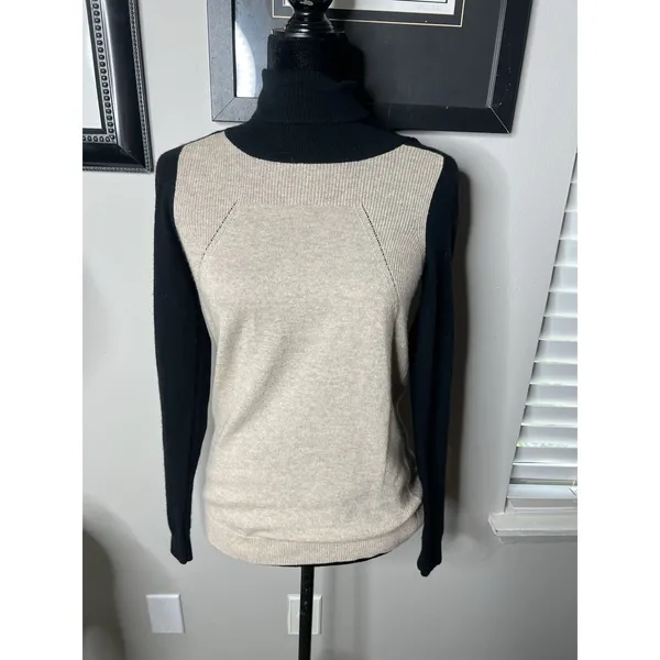 Vince Cashmere Sweater Women's XS COLORBLOCK black/beige Turtleneck Long‎ Sleeve - Image 9