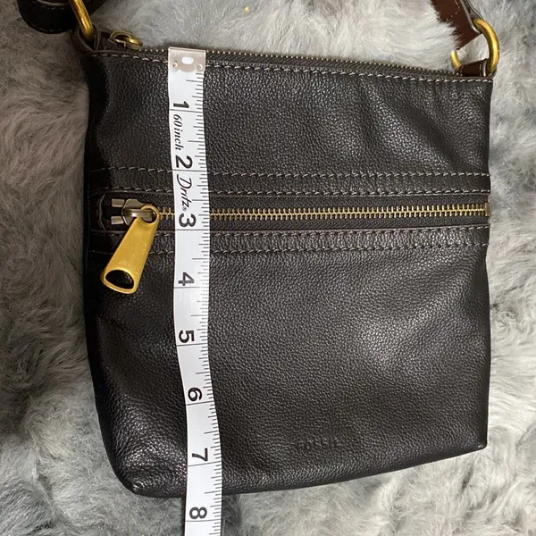 Fossil cow hide leather Black Leather Crossbody Bag with Gold Accents - Image 10