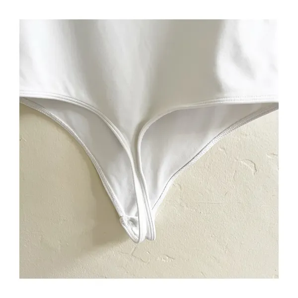 BABATON Contour Squareneck Short Sleeve Bodysuit White Thong Cut Women's Small - Image 9