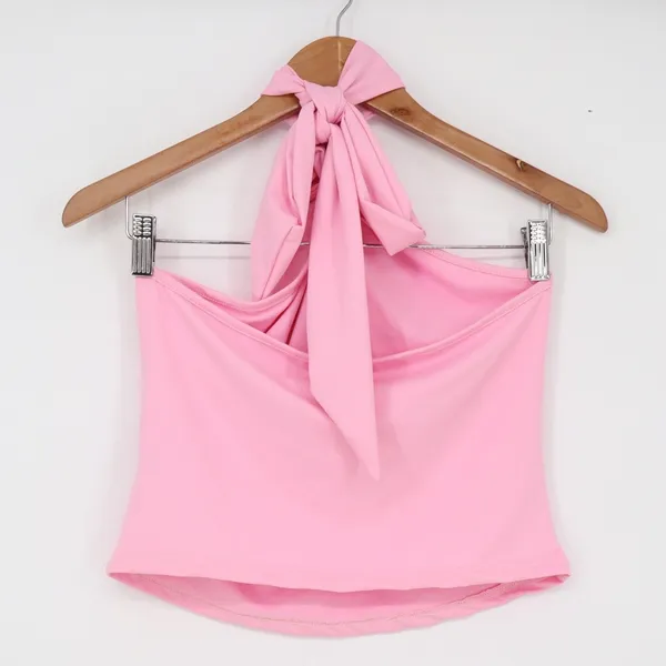 Halter Top Womens L Draped Gold Hardware Pink Sleeveless Good - Image 7