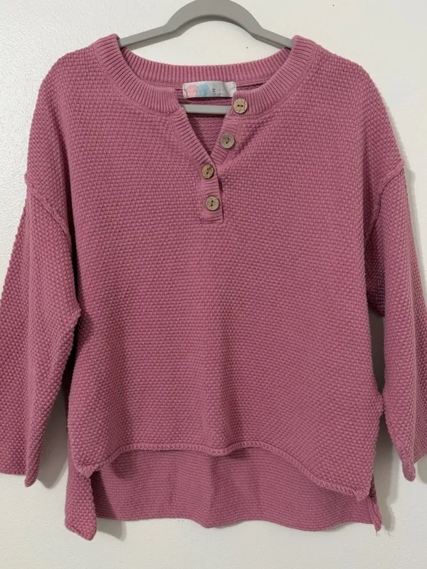 Free People Beach Hailee Coastal Grandma Cotton Knit Henley Sweater xs - Image 3