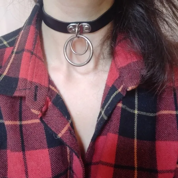 Black O Ring Leather Collar Chocker Punk Necklace - Image 3