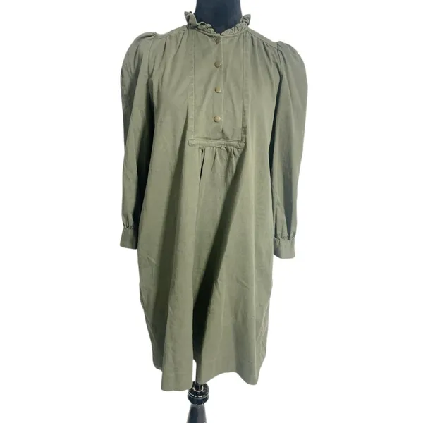 Tuckernuck Pomander Place Medium Green Claiborne Dress Short Long Sleeve Olive - Image 2