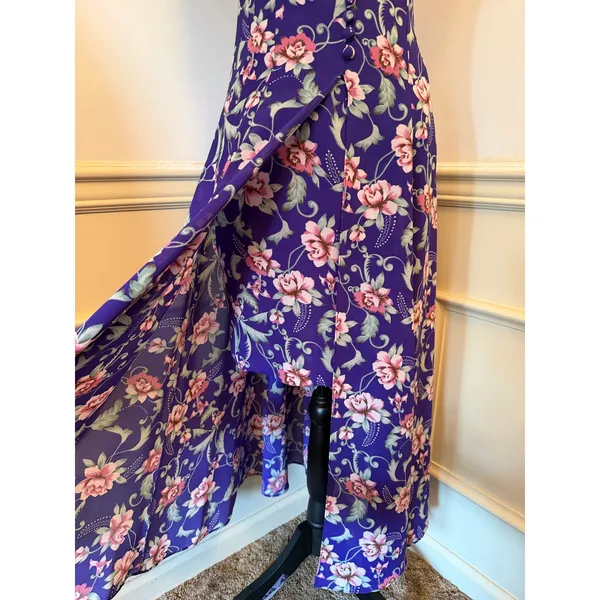 VTG Timoteo Corelli Purple Floral Button-Front Slip Dress Maxi 90s Whimsigoth - Image 5