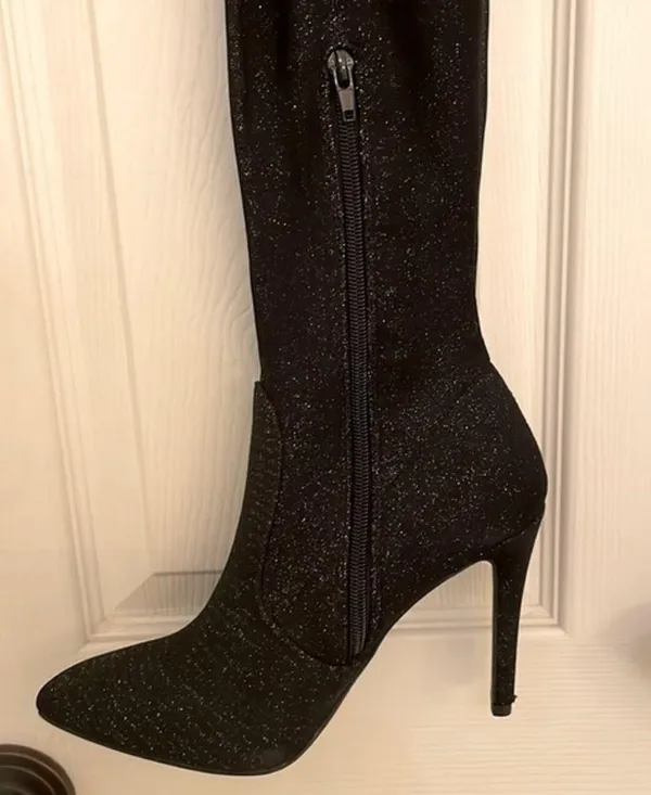 Jacobies Black Shimmer Thigh High Stiletto Boots - Image 7