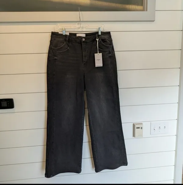 Vervet Blue by Flying Monkey Kris Straight Leg Wide Jeans Black Wash 32x30 - Image 5