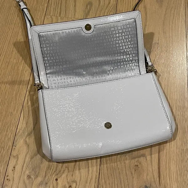 Kate Spade Coated Leather Crossbody Purse / Chain Shoulder Bag, Gray/Purple - Image 5