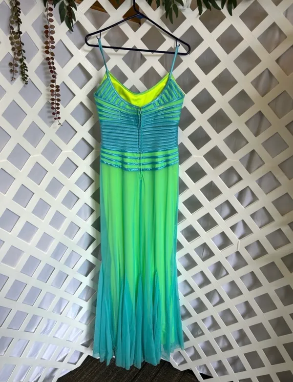 Mary. L Couture Neon Green Aqua Formal Gown Maxi Dress Size 4 Prom Pageant - Image 3