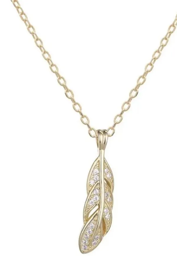 18k gold filled 925 Sterling silver necklace feather pendant link chain - Image 2