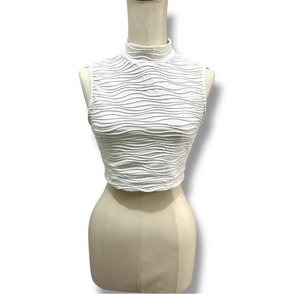 298 Cider | EUC White Textured Mock Neck Sleeveless Crop Top (size XS) - Image 3