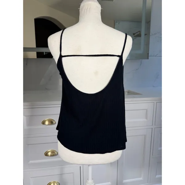 Papaya Tank Top Womens Medium Black #Beautiful Graphic Ribbed Open Back Cami - Image 5