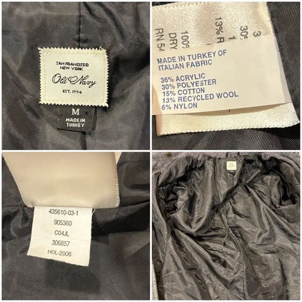 Vintage Y2K Old Navy Gray Herringbone Trench Coat Duster Jacket Medium - Image 7