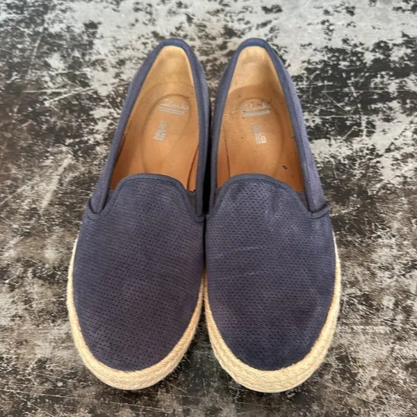 Clarks Blue Leather Espadrille Slip On Shoes Size 10 - Image 5