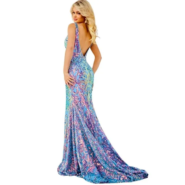 Jovani Sequin Gown Irridescent Blue 08099 Size 2 NWT - Image 2