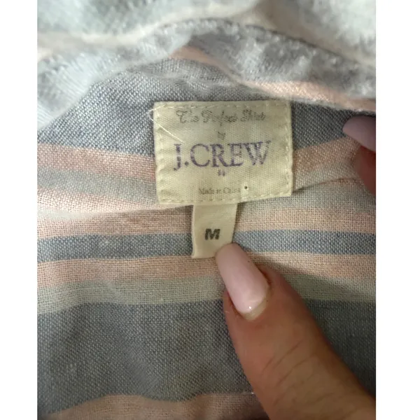 J Crew The Perfect Shirt‎ Linen Cotton Striped Button Down Pink Blue Medium - Image 6