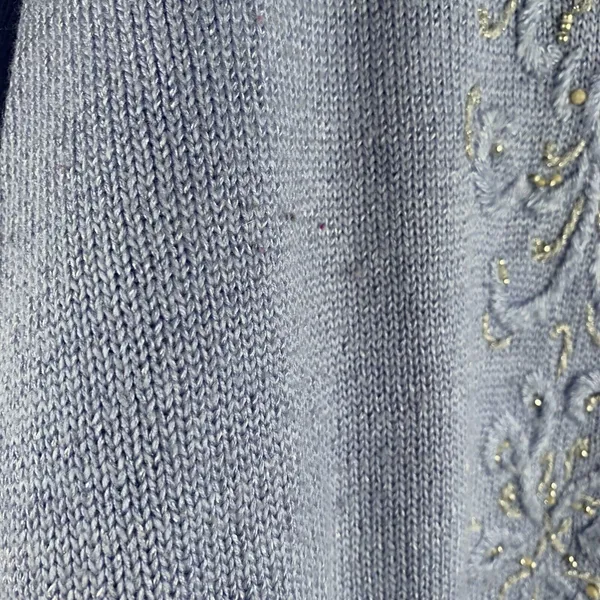 Vintage 90s Jaclyn Smith M Sweater Beaded Embroidery Mock Neck Periwinkle Blue - Image 5