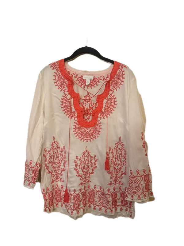 Charter Club White Tunic with Orange Embroidery - Image 2