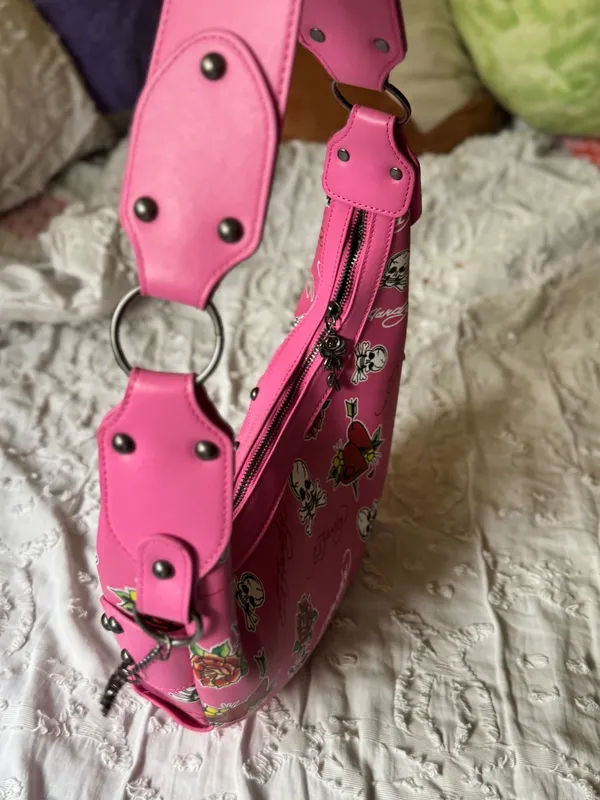 Ed Hardy Pink Floral & Skull Shoulder Bag - Image 5