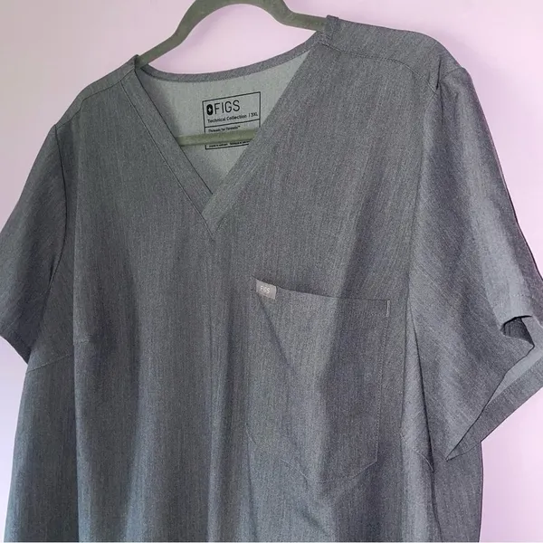 Figs 3X Gray V-Neck Shirt Short Sleeve Scrubs Lab Work Office - Image 2