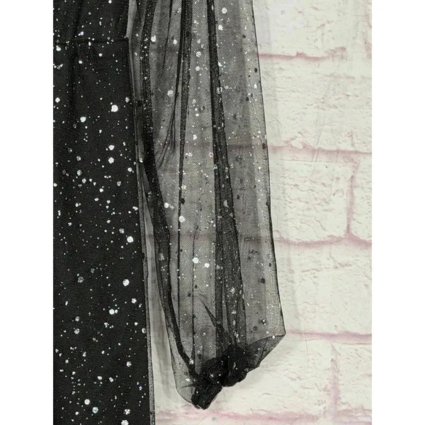 Black Glitter Mesh Long Sleeve Large Dress - Image 3