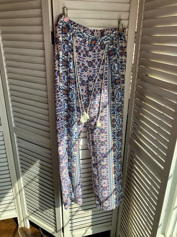 Boho Flowy pants with geometric design size m Blue Size M - Image 2