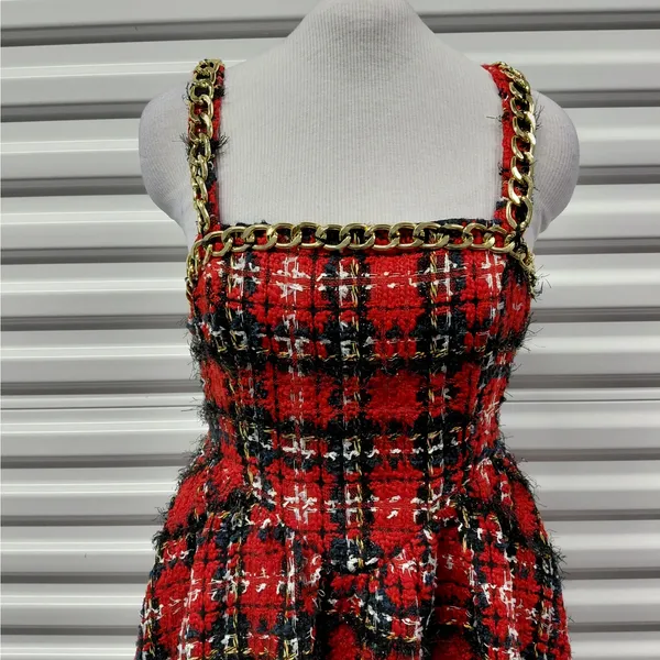 L'Atiste Tweed Dress Size Medium Red Black Plaid Preppy Y2K Retro Holiday Party - Image 5