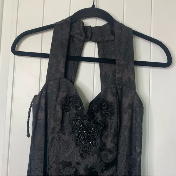 Vintage‎ Gunne Sax black brocade mermaids embellished beaded maxi gown size 7 - Image 3