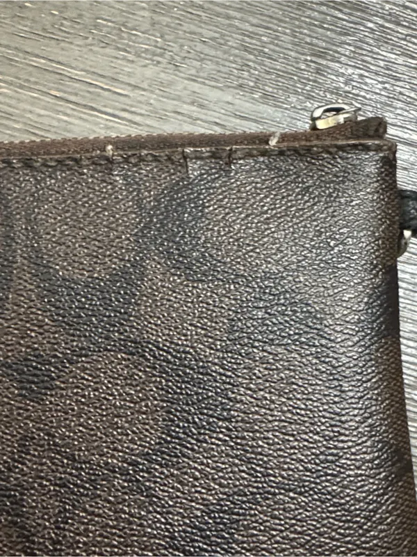 Coach Brown Signature Zip Pouch with Black Center Stripe - Image 10