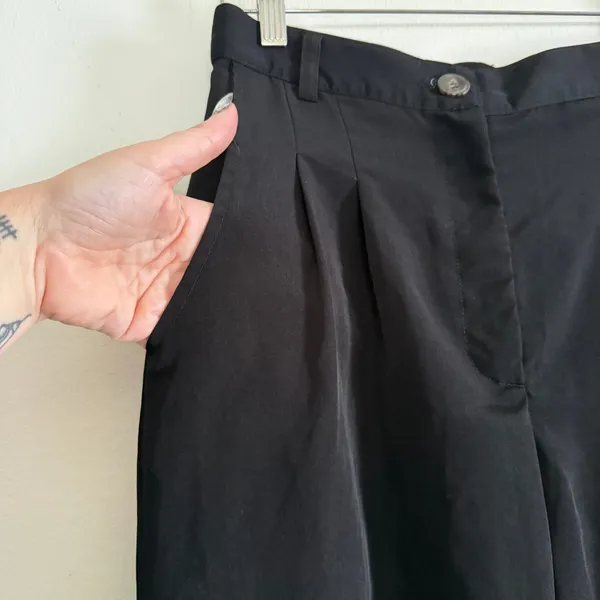 LOS ANGELES APPAREL | Black Poly Pleat Front Trousers | Medium - Image 5
