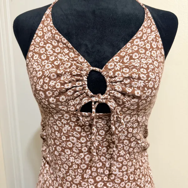 Cotton Candy LA Brown Floral Halter Tie Mini Dress Size M - NWOT - Image 4