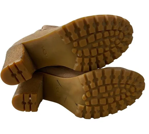 UGG Authentic Calynda Tan Mid Ankle Lace Up High Heel Boots Genuine Leather - Image 13
