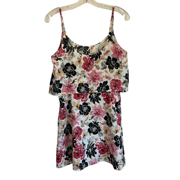 Abercrombie Fitch Womens M Pink Black Floral Popover Mini Dress‎ Cream - Image 9