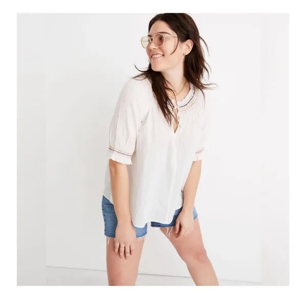 $82 Madewell Rainbow Smocked Peasant Top M - Image 3