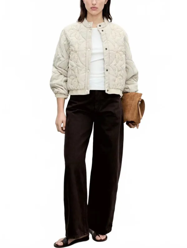 Mango Floral-Embroidered Padded Jacket NWT Grey XL - Image 8