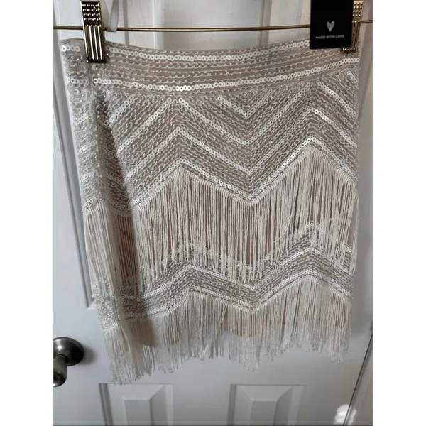 Lulus Soiree of the Decade White Sequin Fringe Two-Piece Mini Dress size XS Coac - Image 8