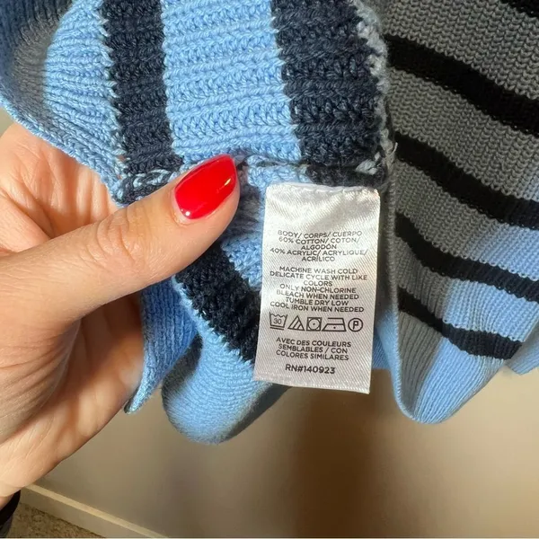 Loft Women’s Blue and‎ Navy Striped Mock Neck Button Sweater XLP - Image 7