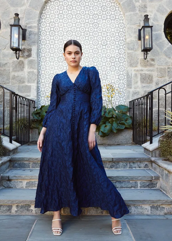 Abbey Glass Brooke Gown Navy Cloud Organza Long Sleeve V-Neck Dress Navy - Image 3